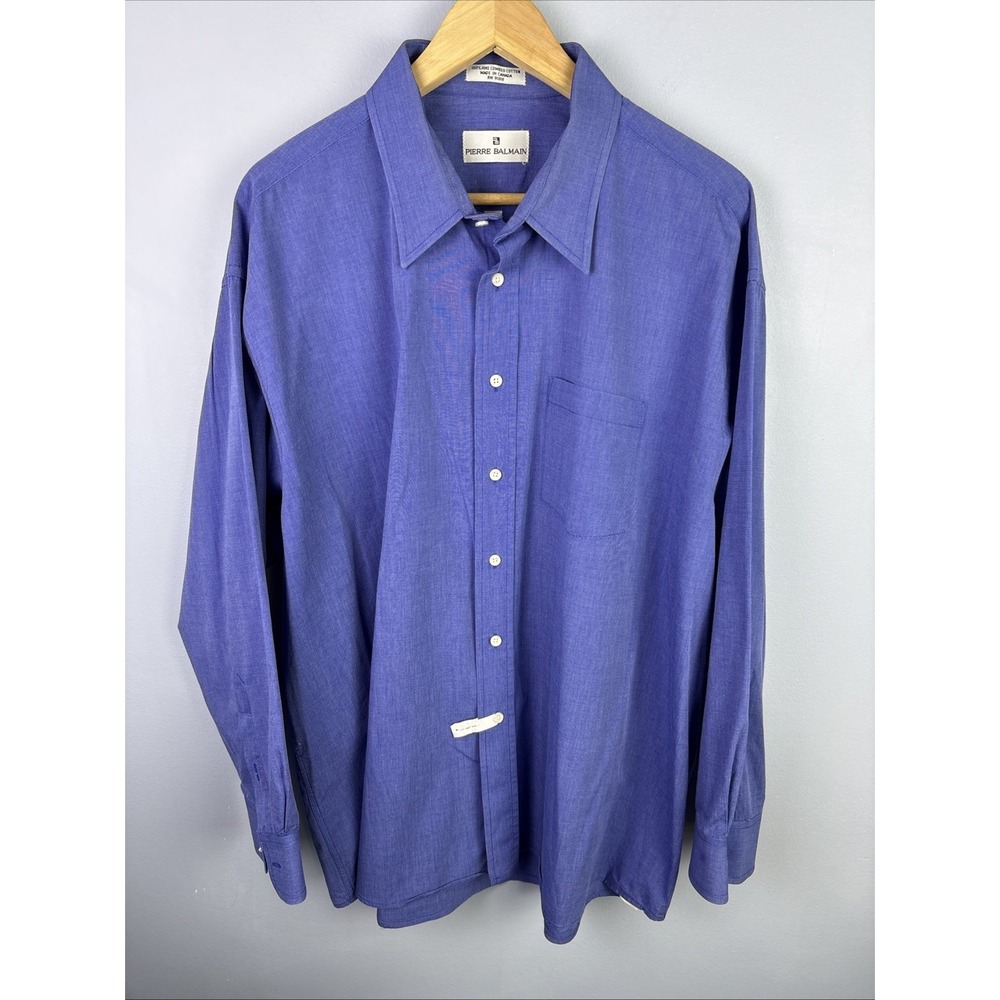 Pierre Balmain Blue Dress Shirt Size 18 35 XXL Long Sleeve Designer Old Money